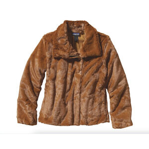 Patagonia Pelage Ladies Jacket Bear Brown XS Pockets Zipper Snap Button Collar